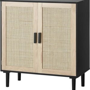 VEVOR Rattan Cabinet, Buffet Cabinet with Storage, Storage Cabinet with 2 Magnetic Doors and Adjustable Shelves, Sideboard Buffet for Hallway, Entryway, Living Room, or Kitchen, Black